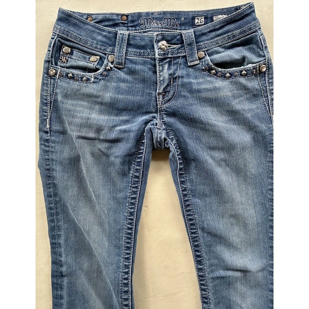 Miss Me Buckle Jeans Womens 26x33 Boot Cut Low Rise JE5454B4L Dark Wash Stretch